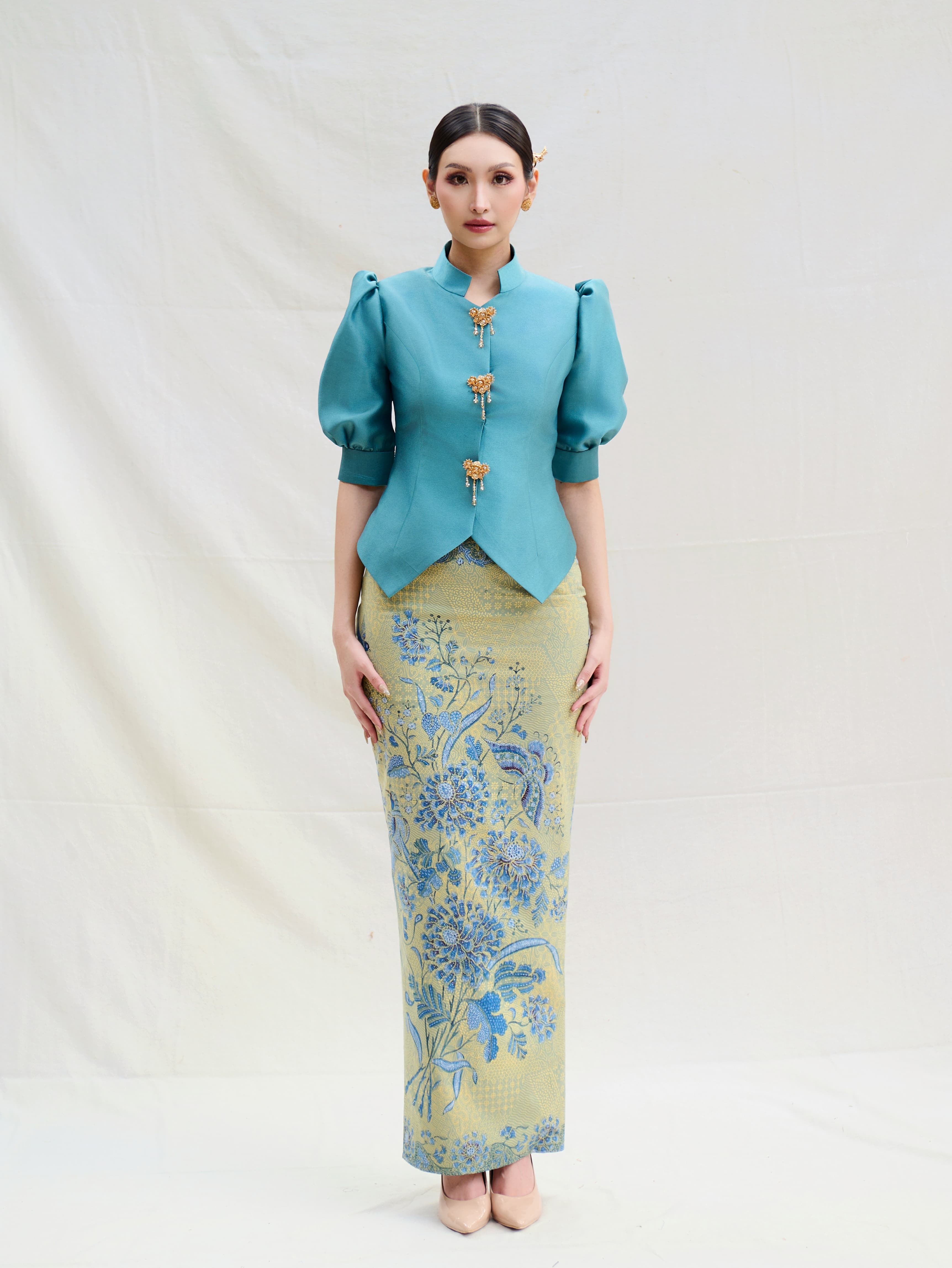 Teal Puffed Sleeve Kebaya