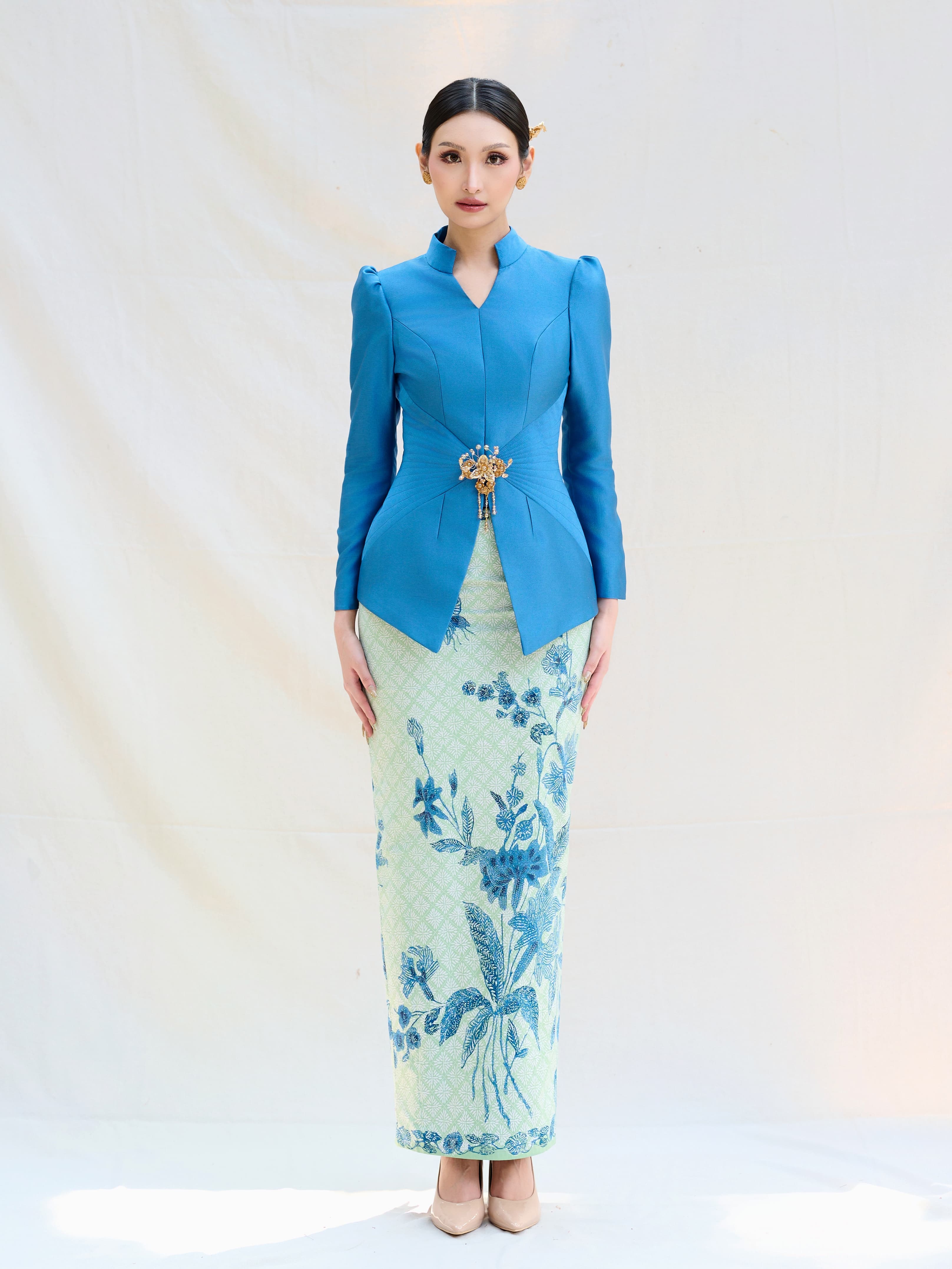 Cobalt Sculpted Waist Kebaya