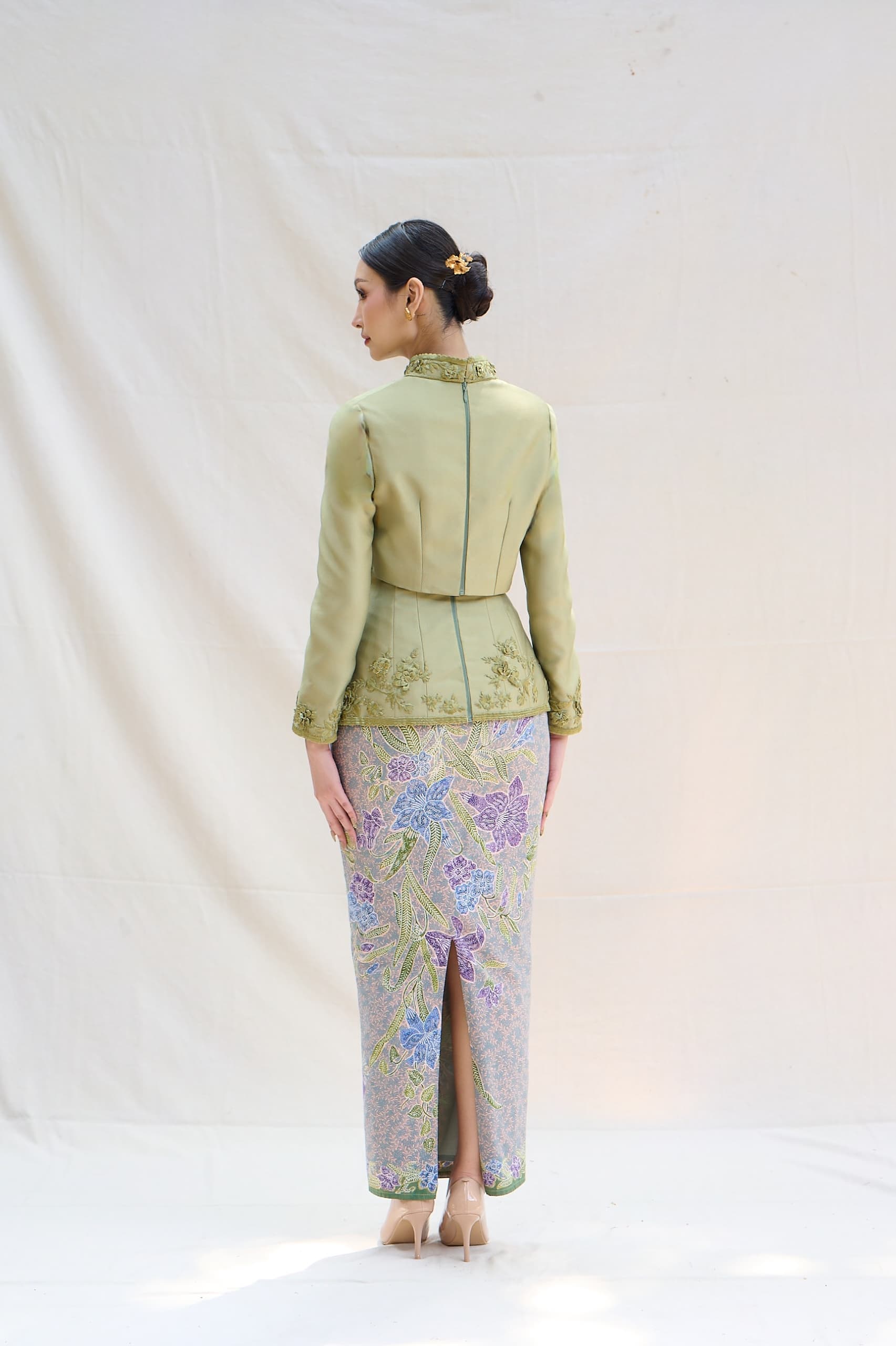 Navy Floral Embroidered Kebaya